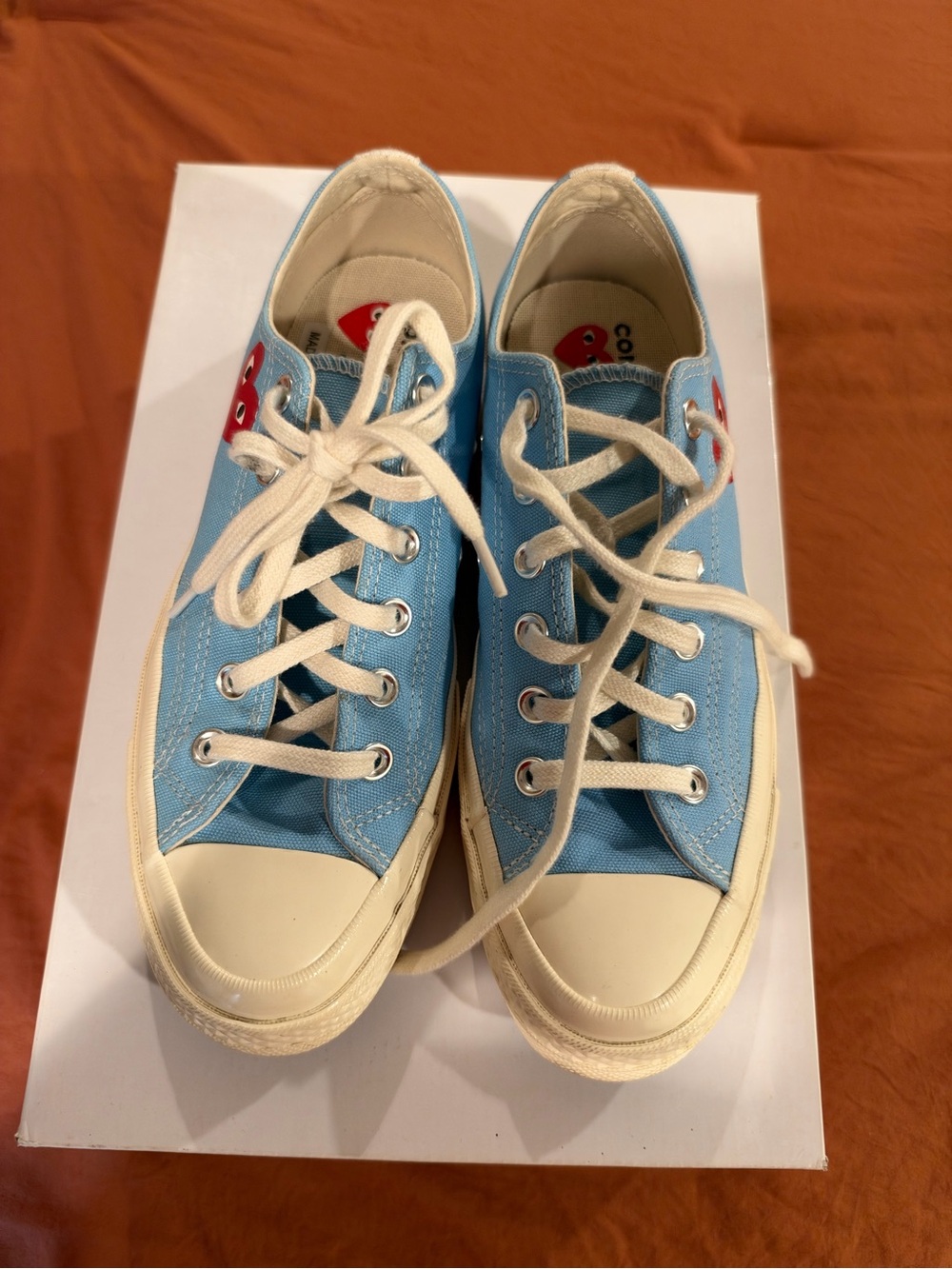 Converse Light Blue Canvas Low-Top Sneakers with Red Heart Detail